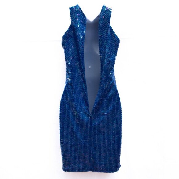 Niteline Cocktail Dress 6 Blue Sequin Luxe Evening Disco Party Glamour Bodycone - Picture 12 of 13